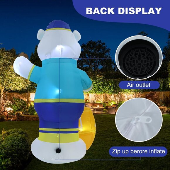 8FT Polar Bear Hanukkah Inflatable with LED Lights for Yard Lawn Patio Decor - Picture 7 of 7